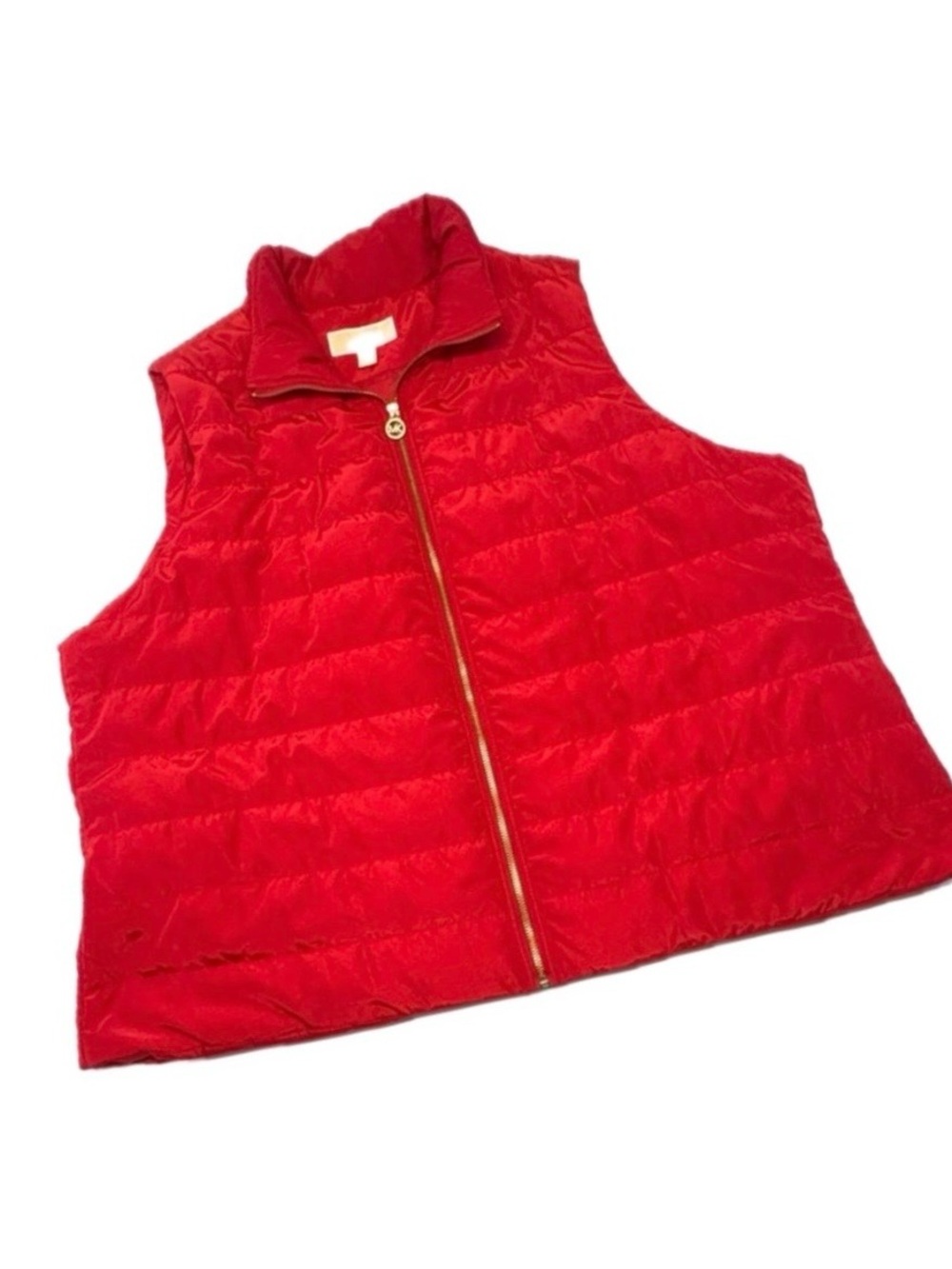 Michael Kors Red Quilted Puffer Jacket Gold MK Hardware Size 3X